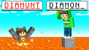 兩個Minecraft角色站在熔岩上，頭頂有名字標籤。