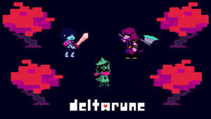 夜晚被紅樹包圍的 Deltarune 像素角色。