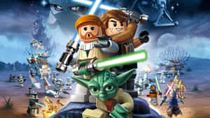 在沙漠戰鬥場景中戰鬥的 LEGO Star Wars 角色。