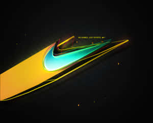 發光的Nike勾勾，帶有霓虹色和文字no games just sports，在黑暗背景上。