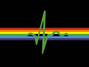 黑色背景上嘅彩虹條紋上嘅綠色心跳線