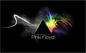 Pink Floyd 標誌，在太空中帶有彩虹爆炸和宇宙漩渦。