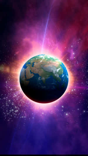 被色彩繽紛的宇宙星雲和星星包圍的行星地球。