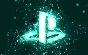 發光的青綠色PlayStation標誌，帶有電火花和粒子，背景為黑暗。