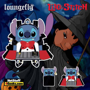Lilo 和 Stitch 穿著萬聖節服裝，Stitch 扮成吸血鬼，Lilo 扮成女巫。