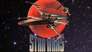 X-wing 星際戰機在太空中靠近一顆紅色星球飛行，帶有 Star Wars 標誌。 — 星際大戰 壁紙