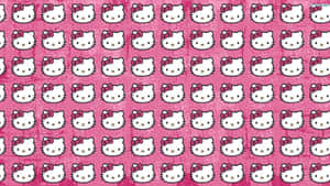Hello Kitty 臉部在粉紅色紋理背景上重複圖案。