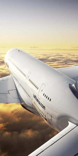 漢莎航空飛機在日出時飛越金色雲層。 — 日出 壁紙