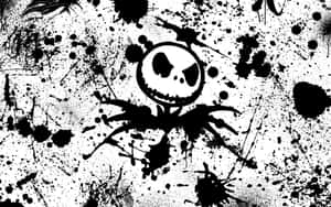 傑克·史克林頓被白色背景上的黑色墨水飛濺包圍 — Jack skellington GIF 壁紙