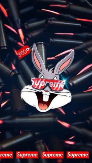 賓尼兔戴著 Supreme 眼罩，被子彈包圍。 — 賓尼兔 GIF 壁紙