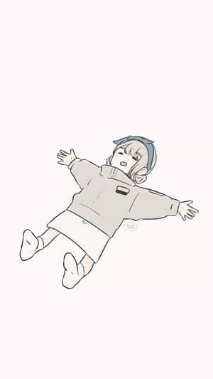 藍髮動漫女孩伸出雙臂快樂地漂浮。 — 白色 壁紙