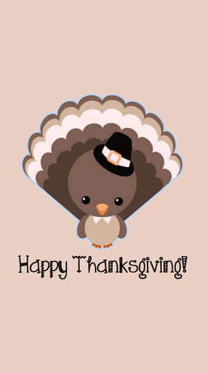 戴著朝聖者帽的火雞卡通，附有「Happy Thanksgiving!」文字。 — 秋天 壁紙