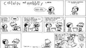 Calvin 和 Hobbes 漫畫條，Calvin 正在玩一桶水。 — 卡爾文與霍布斯 壁紙