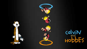 Calvin 和 Hobbes 漫畫角色垂直堆疊，帶有標題文字。 — 卡爾文與霍布斯 壁紙