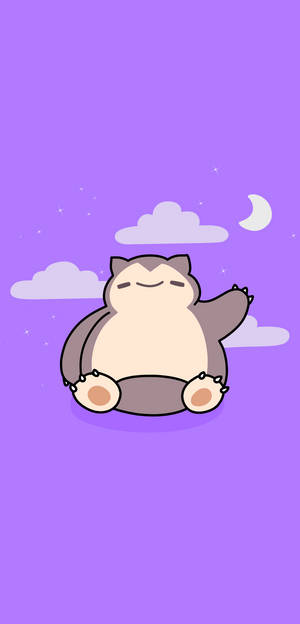 卡比獸在紫色天空下睡覺，有月亮和雲朵