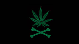 黑色背景上交叉骨頭之上的綠色大麻葉