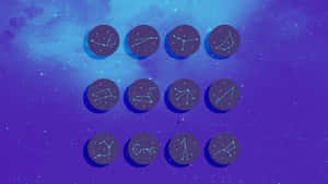 十二個星座圖標在星空宇宙背景上以網格排列。