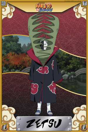 動漫角色 Zetsu 身穿曉組織斗篷站在秋橋上。