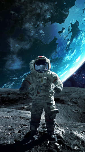 太空人在月球上從太空觀看地球
