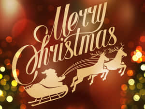 聖誕老人乘馴鹿拉雪橇，帶有 'Merry Christmas' 文字，背景是發光的燈光。