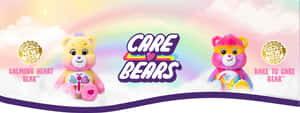 兩個新的Care Bears毛絨玩具，背景為彩虹和雲朵。