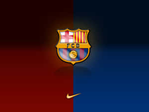 FC Barcelona 會徽在紅藍分裂背景上配有Nike剔號。