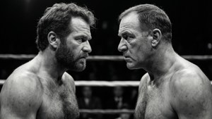 兩名拳擊手在比賽中於擂台上對峙。