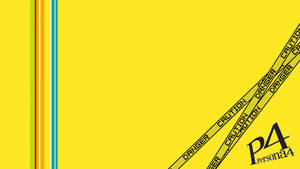 帶有警告膠帶和 Persona 4 標誌的黃色背景