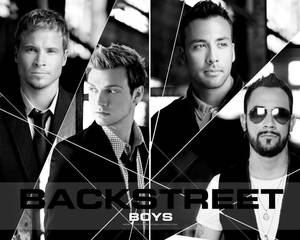 Backstreet Boys 的黑白肖像，帶有幾何線條和樂隊名稱文字。