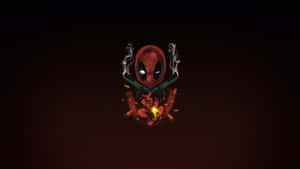 Chibi Deadpool 手持發光心臟，身後交叉的槍支冒出煙霧。