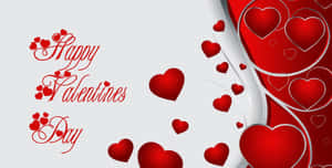 帶有紅色心形和旋轉設計的Happy Valentines Day祝福。