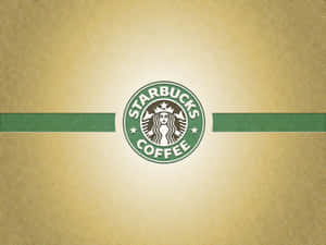 Starbucks 咖啡標誌，金色紋理背景配綠色條紋。