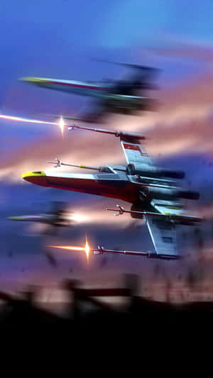 X-wing 星際戰鬥機在暮色太空戰鬥中發射激光。 — 星際大戰 壁紙