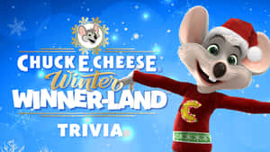 Chuck E Cheese 老鼠穿著節日毛衣在冬季場景中愉快地揮手。