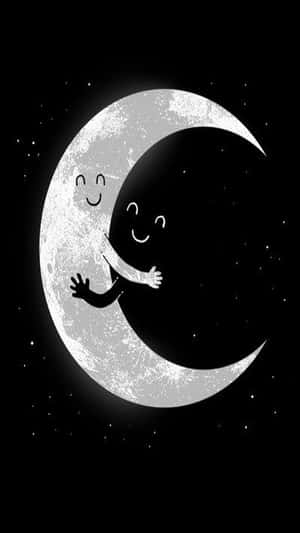 一個微笑嘅新月喺星夜天空下擁抱一個黑暗嘅月亮。 — 月色夜空 壁紙