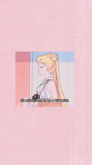 金髮動漫女孩在粉紅色房間裡抱著一隻黑色貓咪玩偶。