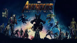 Marvel 復仇者聯盟3:無限之戰電影海報,英雄與反派在太空戰鬥。