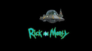 Rick and Morty 太空船標誌，黑色背景上帶有發光的綠色文字