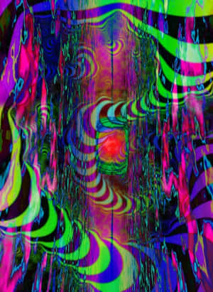 充滿活力的抽象數位藝術，帶有旋轉的霓虹色彩和故障效果。