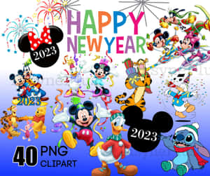 穿著節日服裝的迪士尼角色以煙花和五彩紙屑慶祝2023年新年。