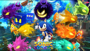 Sonic the Hedgehog 在電子遊戲場景中被色彩繽紛的敵人包圍。