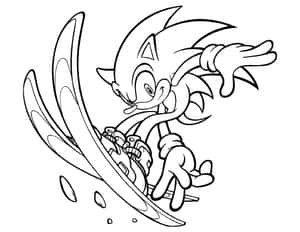 Sonic the Hedgehog 在黑白線條畫中快速奔跑。
