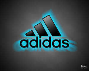 深灰色背景上帶有發光藍色光環的 Adidas 標誌
