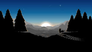 橋上的狐狸在星空下俯瞰黃昏時的山巒。
