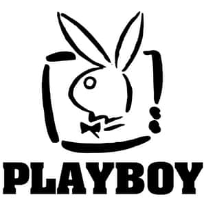 白色背景上的黑色Playboy兔仔標誌，下方有粗體文字。