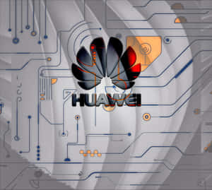 華為標誌在帶有藍色和橙色線條的電路板設計上。 — Huawei 壁紙