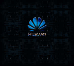 華為標誌，帶有藍色花瓣和金屬文字，位於深色故障背景上。 — Huawei 壁紙