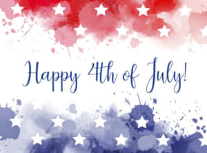 Happy 4th of July 文字搭配紅色、白色和藍色的水彩潑濺和星星