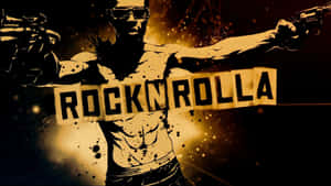 肌肉男戴太陽眼鏡手持兩支槍，胸前有 'ROCKNROLLA' 文字。
