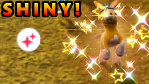 一隻閃亮寶可夢被閃爍星星環繞，帶有 'SHINY!' 文字。